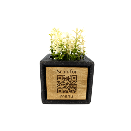Alternative view of Κύβος QR Code Πλαστικός με Αλουμίνιο και Ξύλο Γλαστράκι