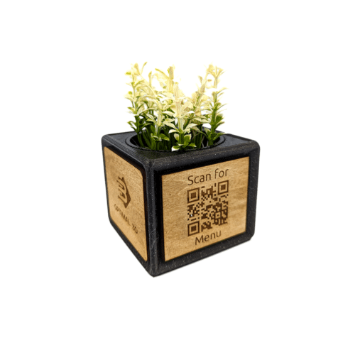 Κύβος QR Code Πλαστικός με Αλουμίνιο και Ξύλο Γλαστράκι