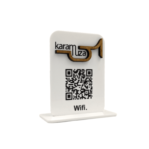 Λευκό Ακρυλικό QR Code Σταντ με Ξύλινο Λογότυπο