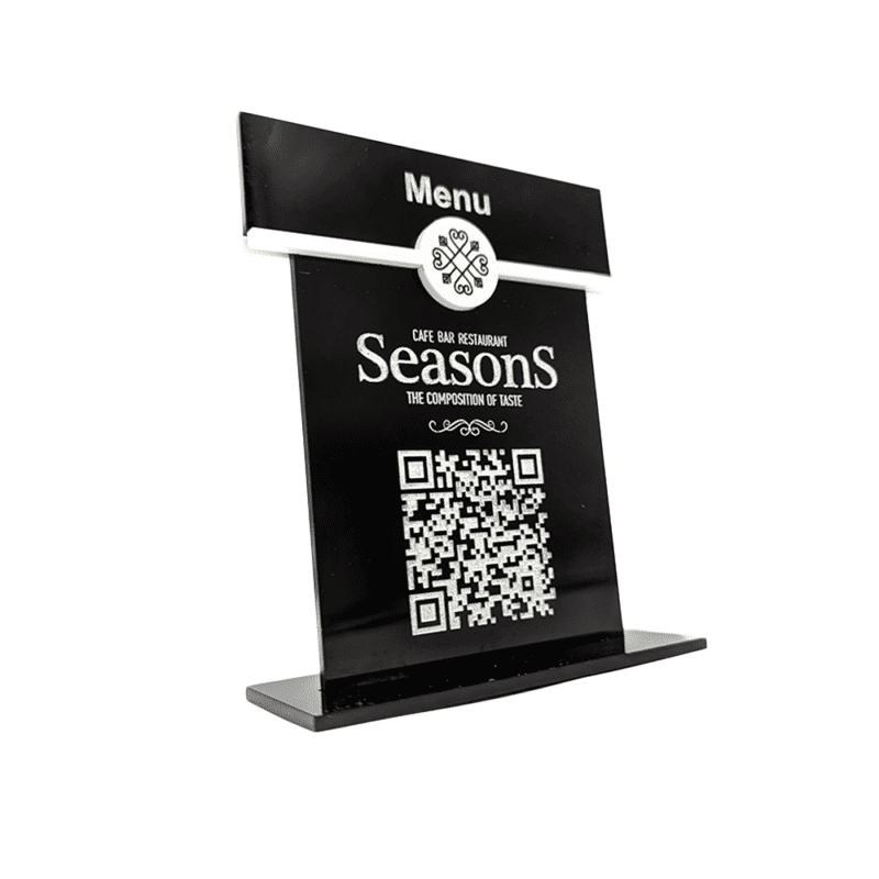 Σταντ QR Code Ακρυλικό Μαύρο με Λευκό Λογότυπο Ακρυλικό