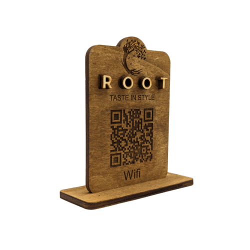 Σταντ QR Code Ξύλινο με Πρόσθετο Ξύλινο Λογότυπο