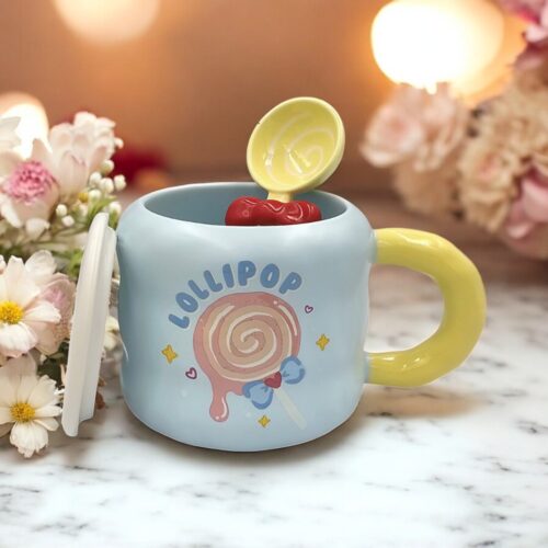 Κούπα Γαλάζια Lollipop Με Καπάκι Και Κουτάλι 4 Κούπα Γαλάζια Lollipop Με Καπάκι Και Κουτάλι - Image 2