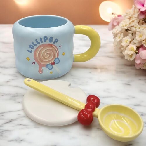 Κούπα Γαλάζια Lollipop Με Καπάκι Και Κουτάλι 5 Κούπα Γαλάζια Lollipop Με Καπάκι Και Κουτάλι - Image 3